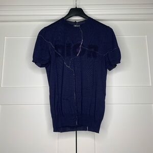 Dior x Daniel Arsham Cracked Logo Navy Short Sleeve Knit